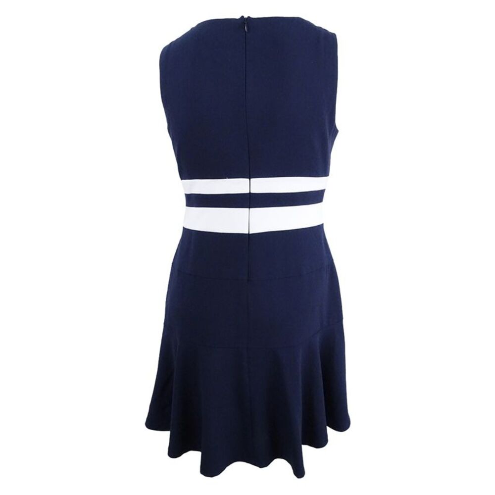 Lauren by Ralph Lauren Women's Striped Fit & Flare Dress (12, Navy/White) - Picture 2 of 2